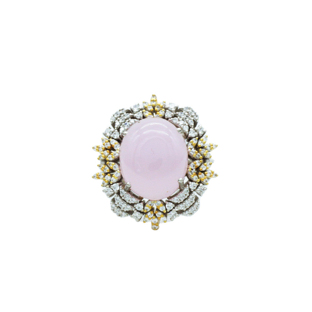 18K Yellow Gold Italian Two Tone Rose Quartz Ring