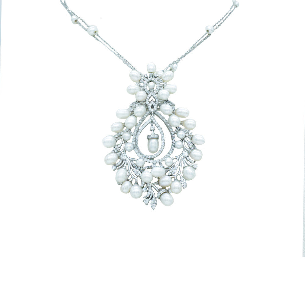 Opera length 18K White Gold Italian Pearl Opera Necklace