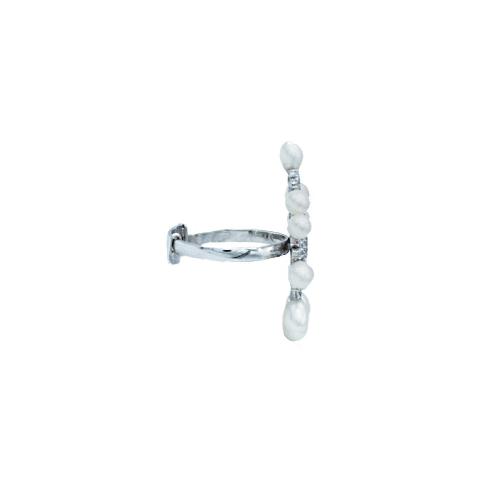 Side profile of 18K white gold Italian pearl adjustable ring