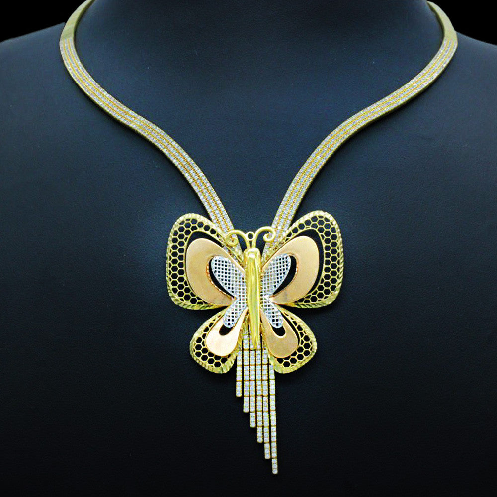 18K Yellow Gold Italian Butterfly Princess Zircon Necklace