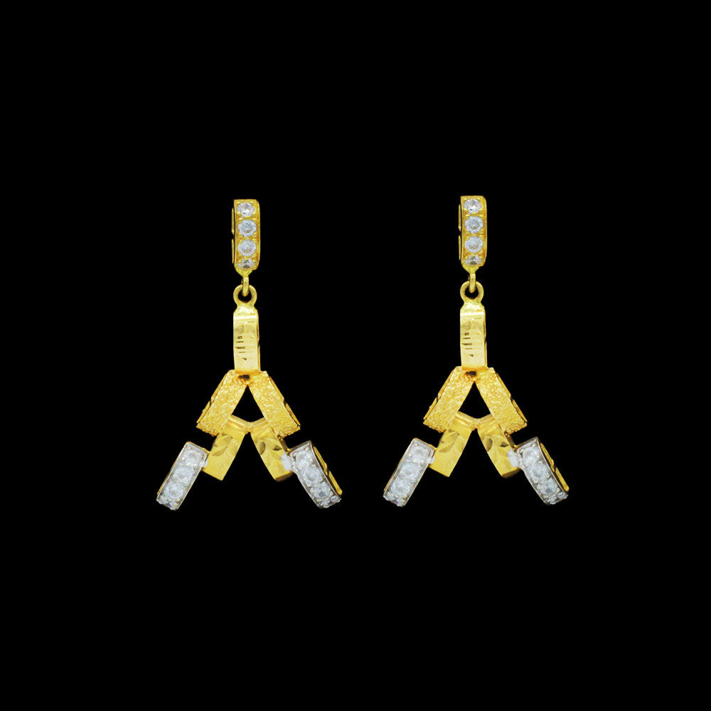 21K Yellow Gold Saudi Hit and Miss Drop Earrings