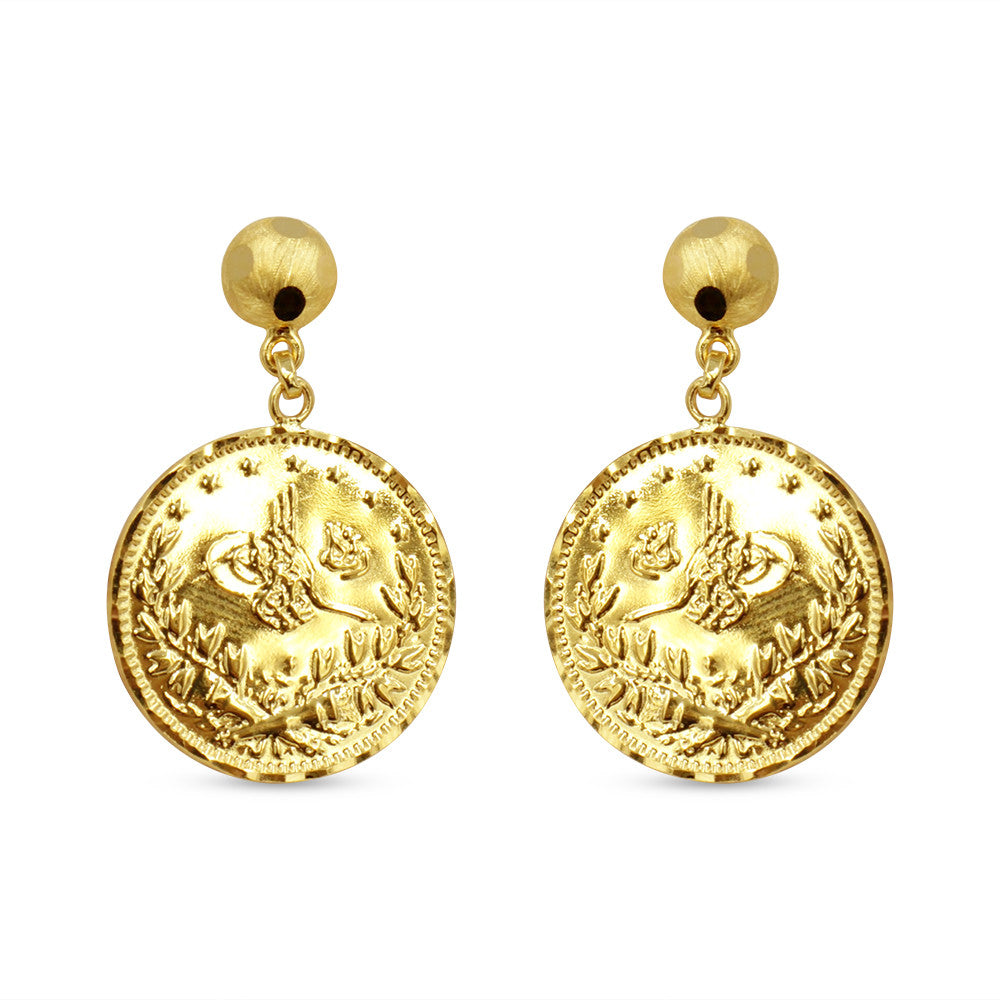 21K yellow gold drop Turkish Coin earrings