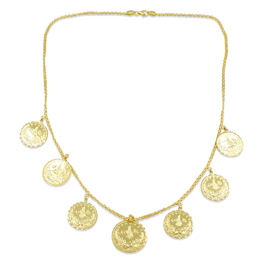 Princess length 21K yellow gold Saudi necklace with Turkish Coins