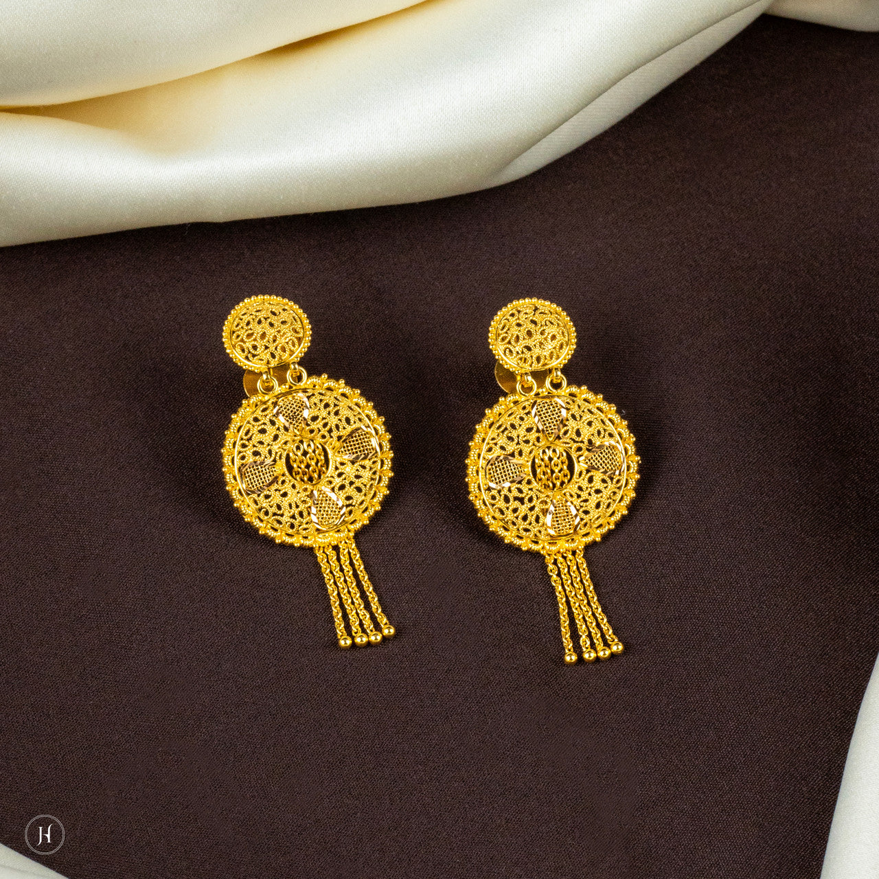 21K Yellow Gold Khaleeji Traditional pushback drop earrings