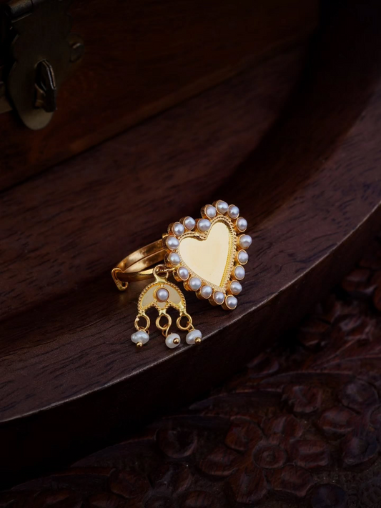 Traditional Pearl Heart Drop Ring | 21Karat Yellow Gold Bahraini Heart Ring with Pearl