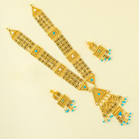 21K Yellow Gold Bahraini Geometric Turquoise Necklace Set