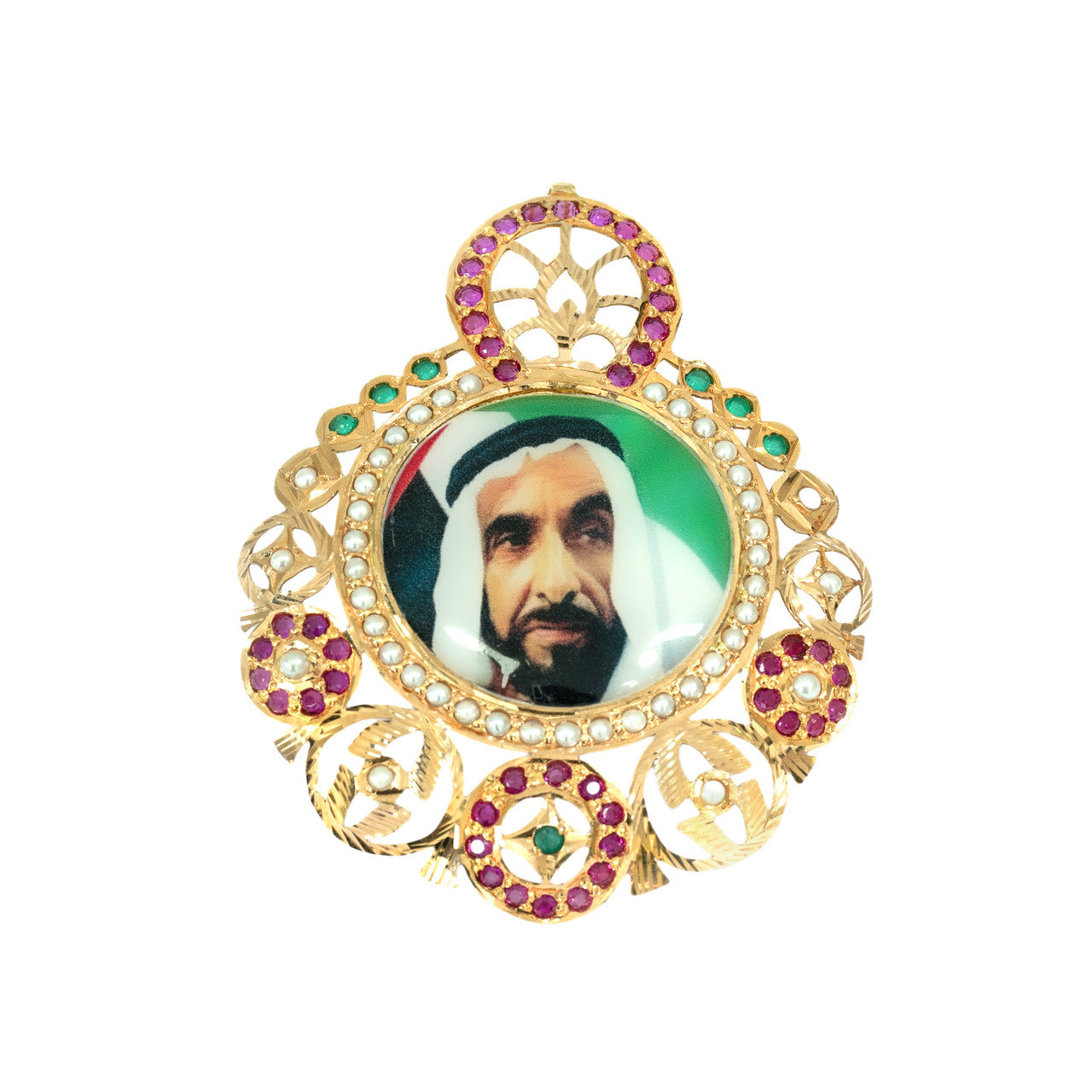 21K Yellow Gold UAE Customizable Picture Pendant His Highness Sheikh Zayed Bin Sultan Al Nahyan