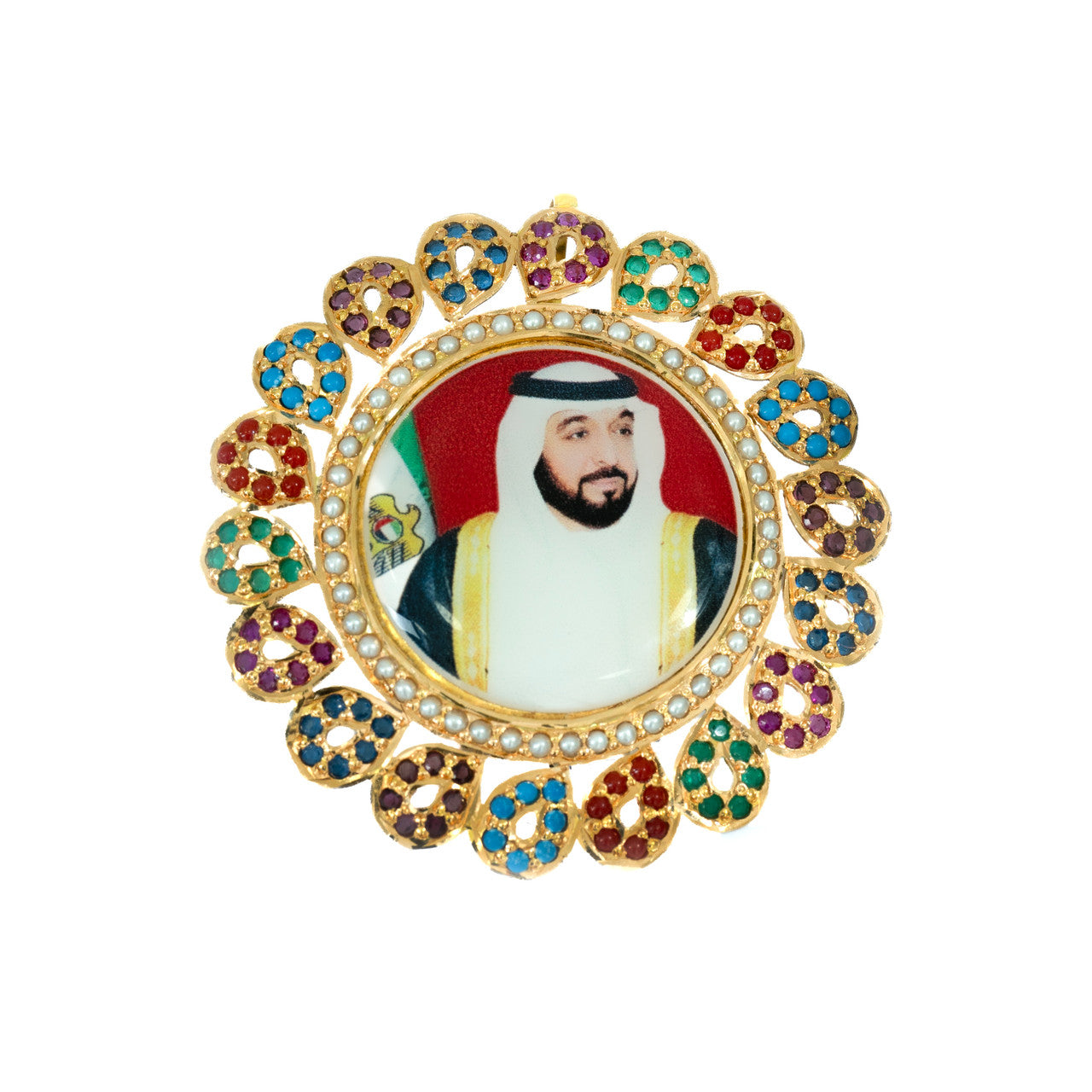 21K Yellow Gold UAE Customizable Round Picture Pendant His Highness Sheikh Khalifa in Zayed Al Nahyan