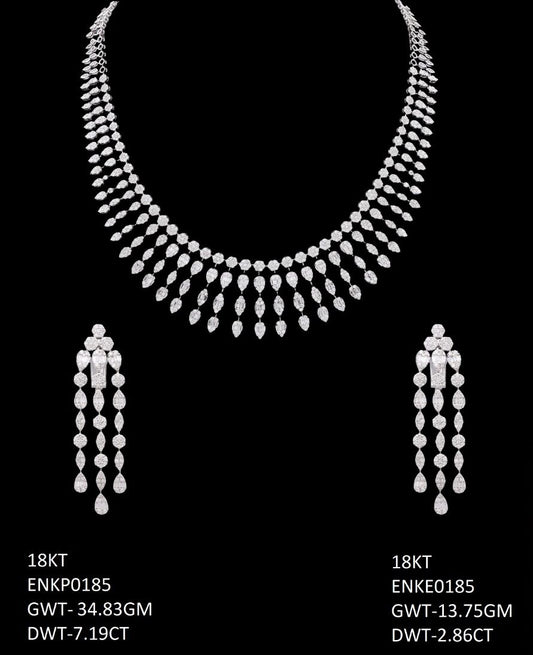 18K White Gold Diamond Waterfall Princess Necklace Set