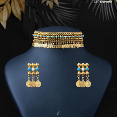 21K Yellow Gold Bahraini Sky Coin Half Choker Set