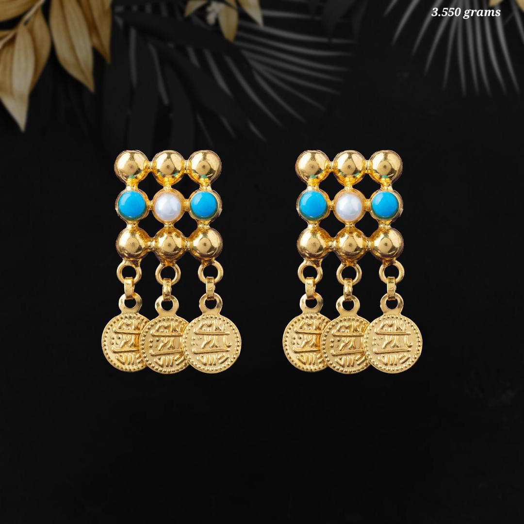 21K Yellow Gold Bahraini Sky Coin Drop earrings