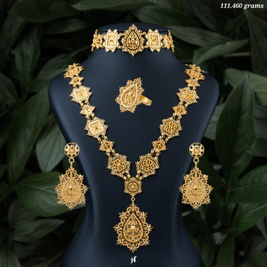 21K Yellow Gold Bahraini Pear Gemstone Handmade Necklace Set