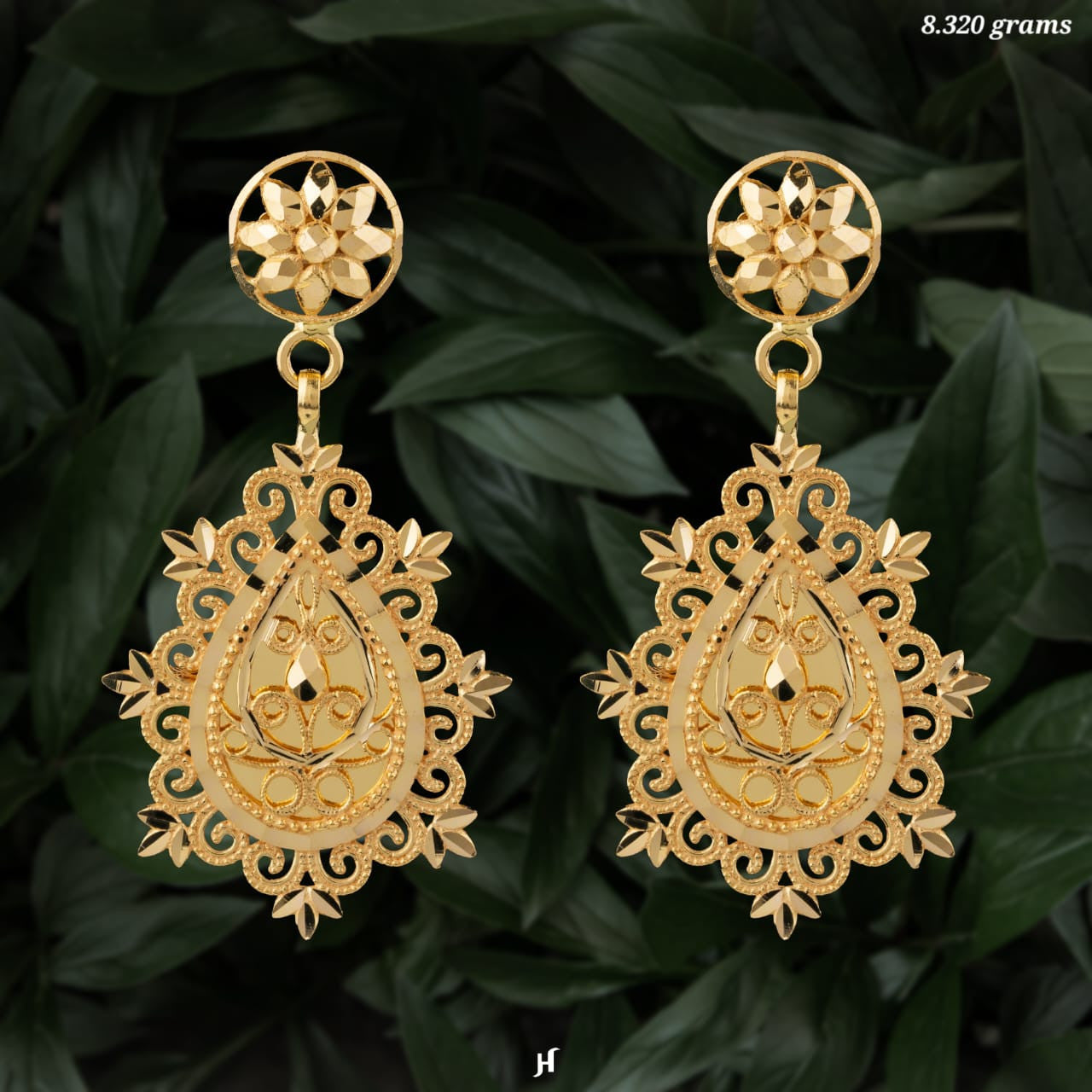 21K Yellow Gold Bahraini Pear Gemstone Handmade Earrings