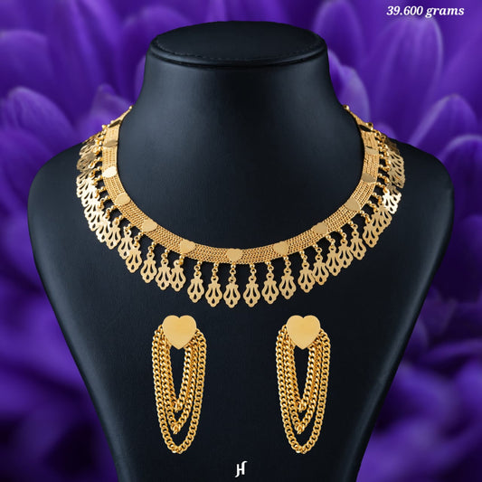 21K Yellow Gold Bahraini Heart Mathura Necklace set