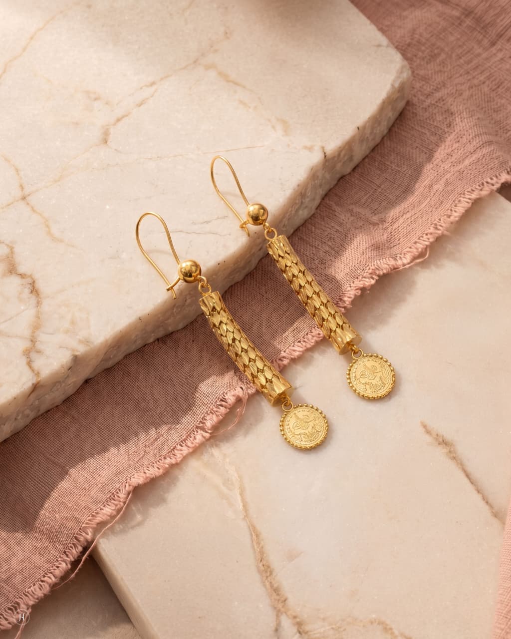 21K Yellow Gold Bahraini Turkish Long Mesh-Chain Tassel Necklace Set