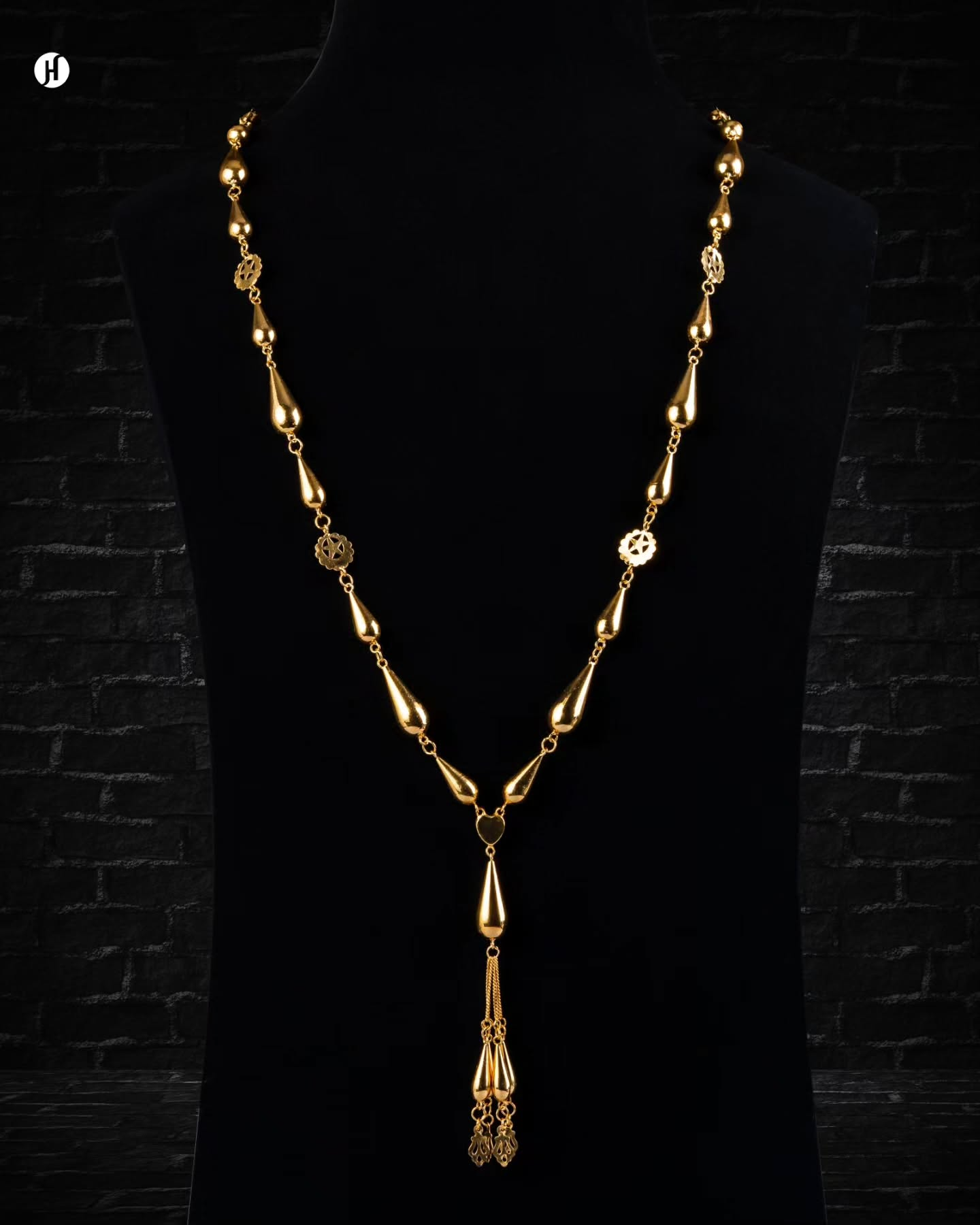 21K Yellow Gold Bahraini Drop Design Long Necklace