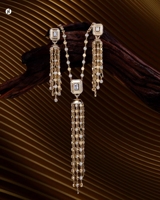 18Karat Italian Rose Gold Long Tassel Necklace Set