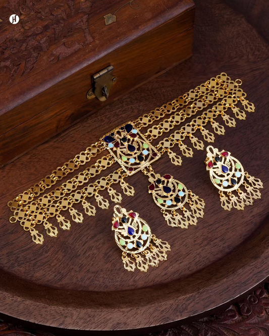 21K Yellow Gold Bahraini Multicolor Enamel Choker Necklace Set