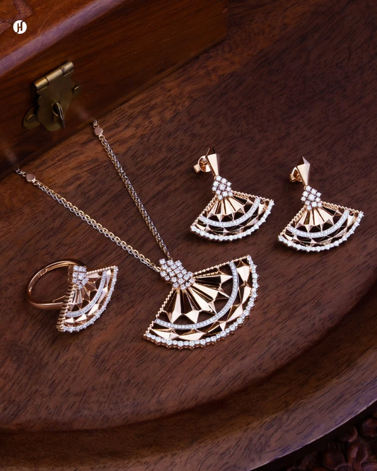 18-Karat Rose Gold Italian Fan Pendant Necklace Set