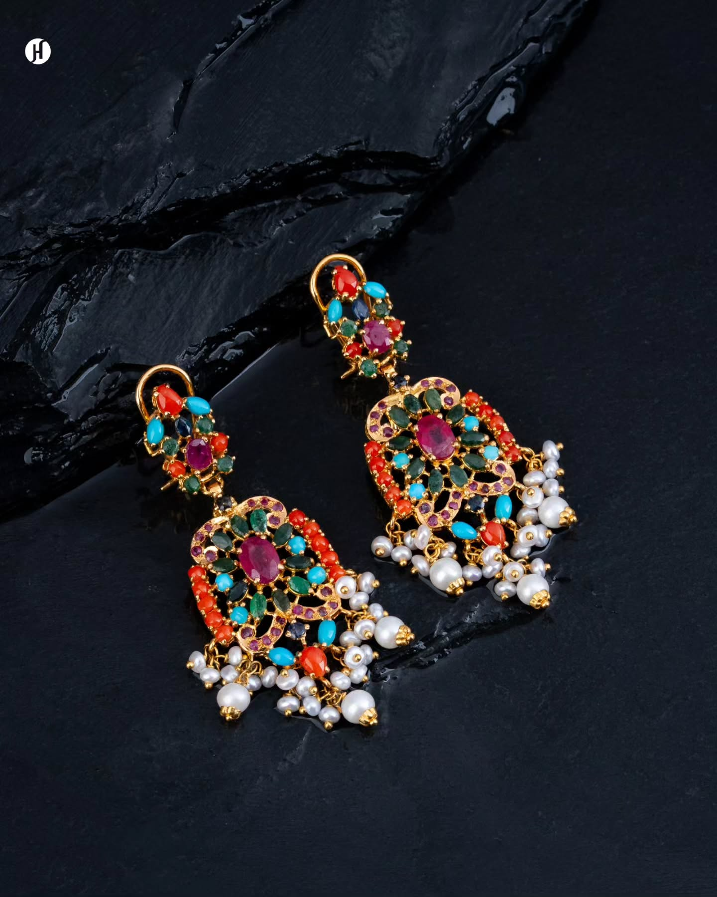 21K Yellow Gold Pakistani Multistone Blossom Choker Set