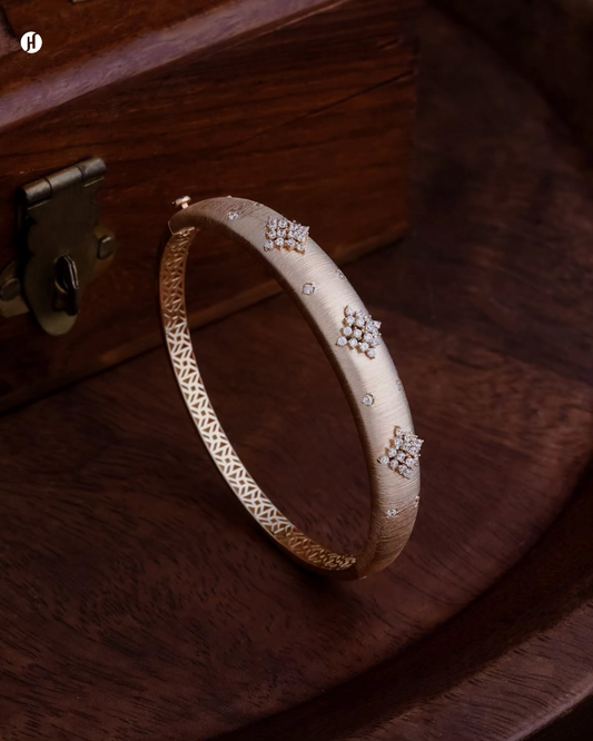 18K Rose Gold Italian Zircon Floral Cluster Bangle
