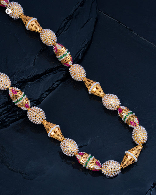 21K Yellow Gold Bahraini Multi-Tone Beaded Pearl Long Necklace