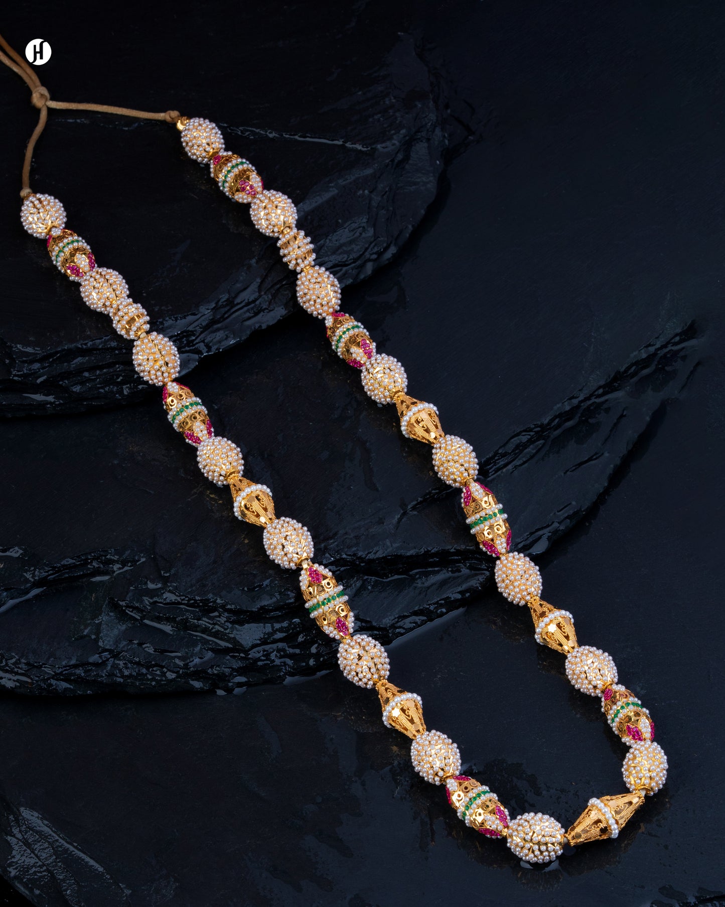 21K Yellow Gold Bahraini Multi-Tone Beaded Pearl Long Necklace