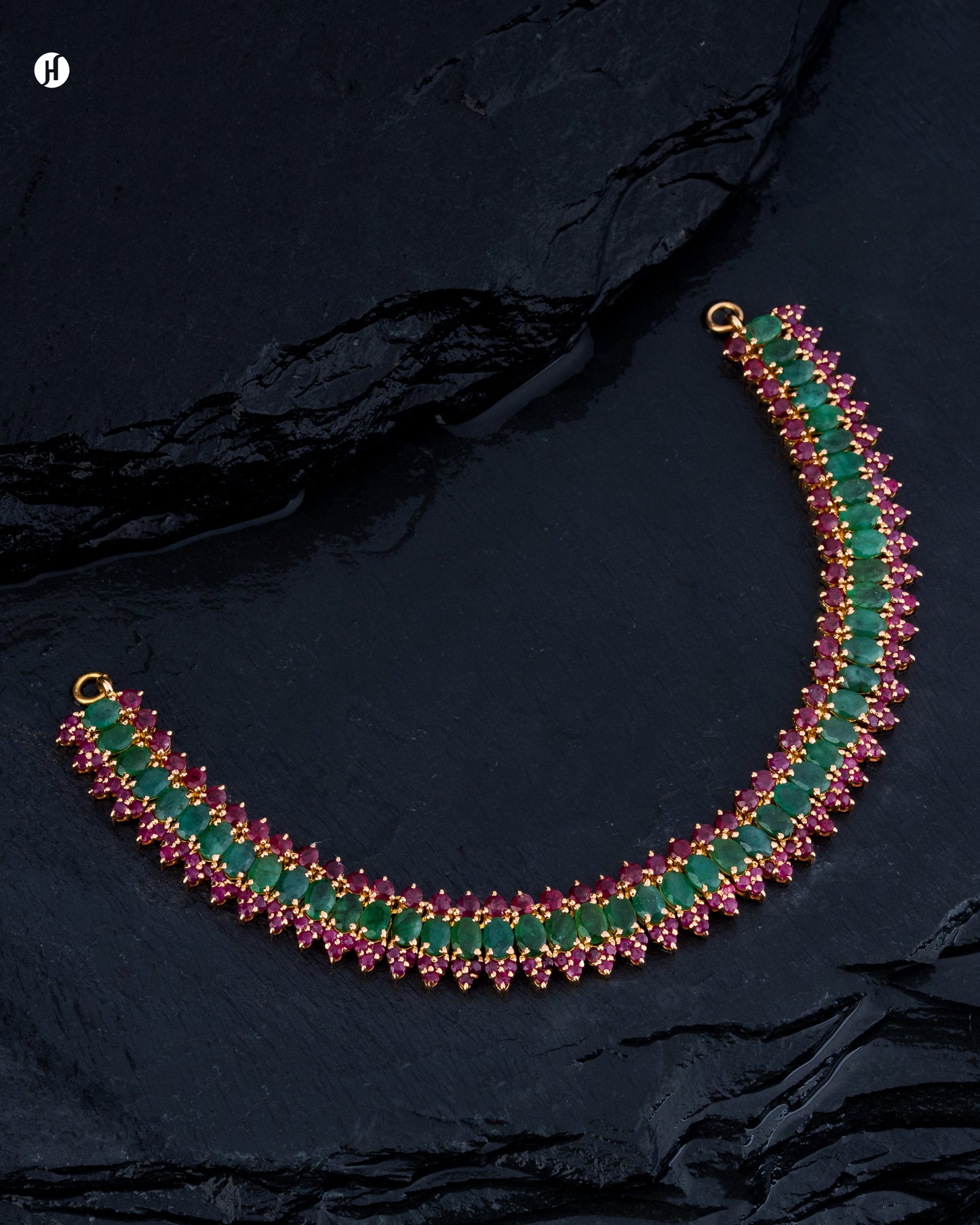 21K Yellow Gold Pakistani Ruby & Emerald Oval Gemstone Necklace Set
