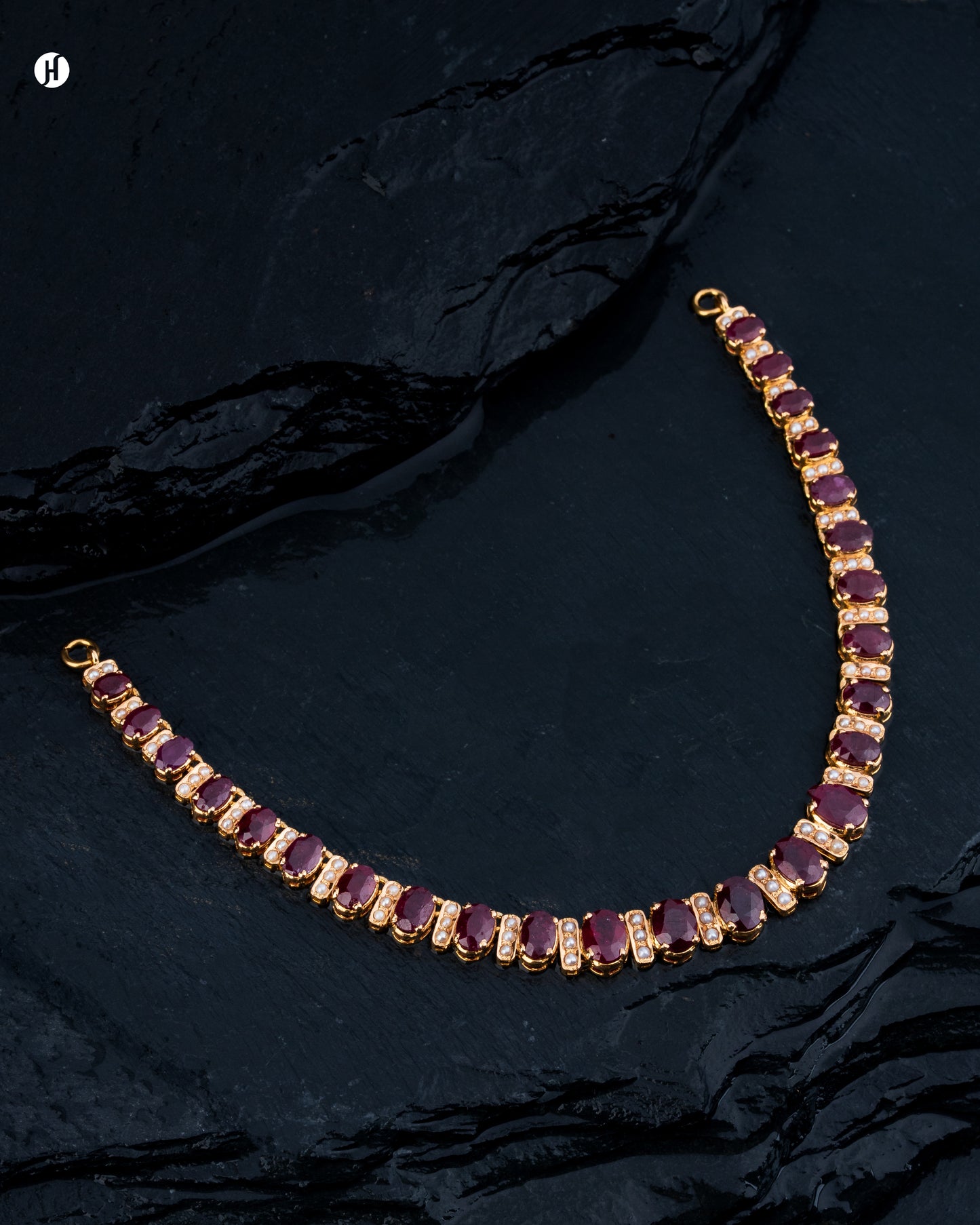 21Karat Yellow Gold Pakistani Ruby & Pearl Oval Stone Necklace | Buy Bridal Jewellery Store in Sharjah, UAE.