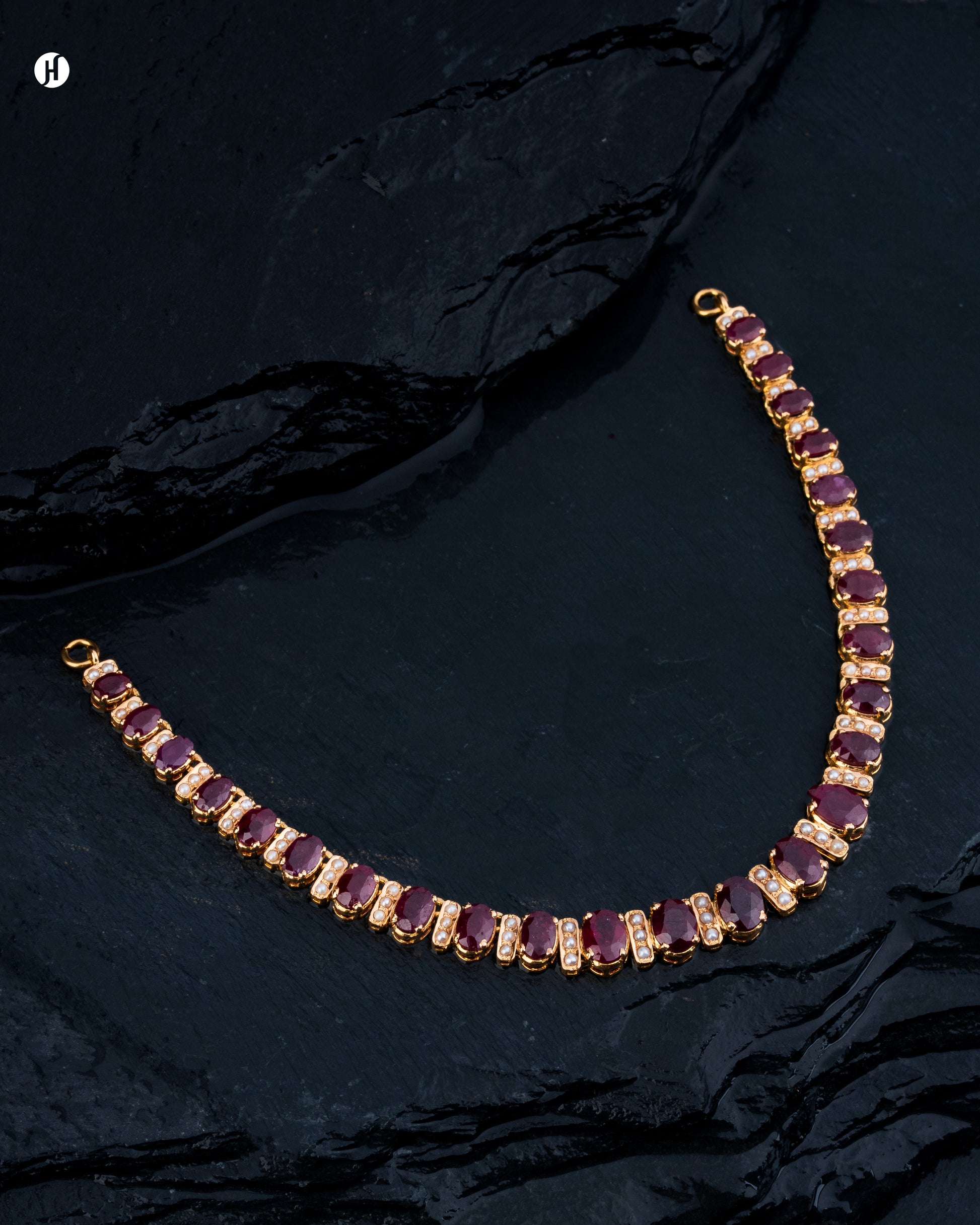 21Karat Yellow Gold Pakistani Ruby & Pearl Oval Stone Necklace | Buy Bridal Jewellery Store in Sharjah, UAE.