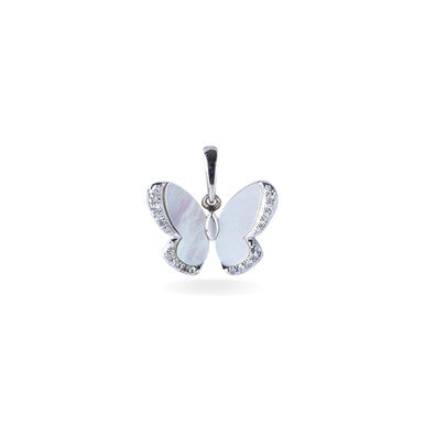 18K White Gold Mother of Pearl Butterfly Diamond Pendant