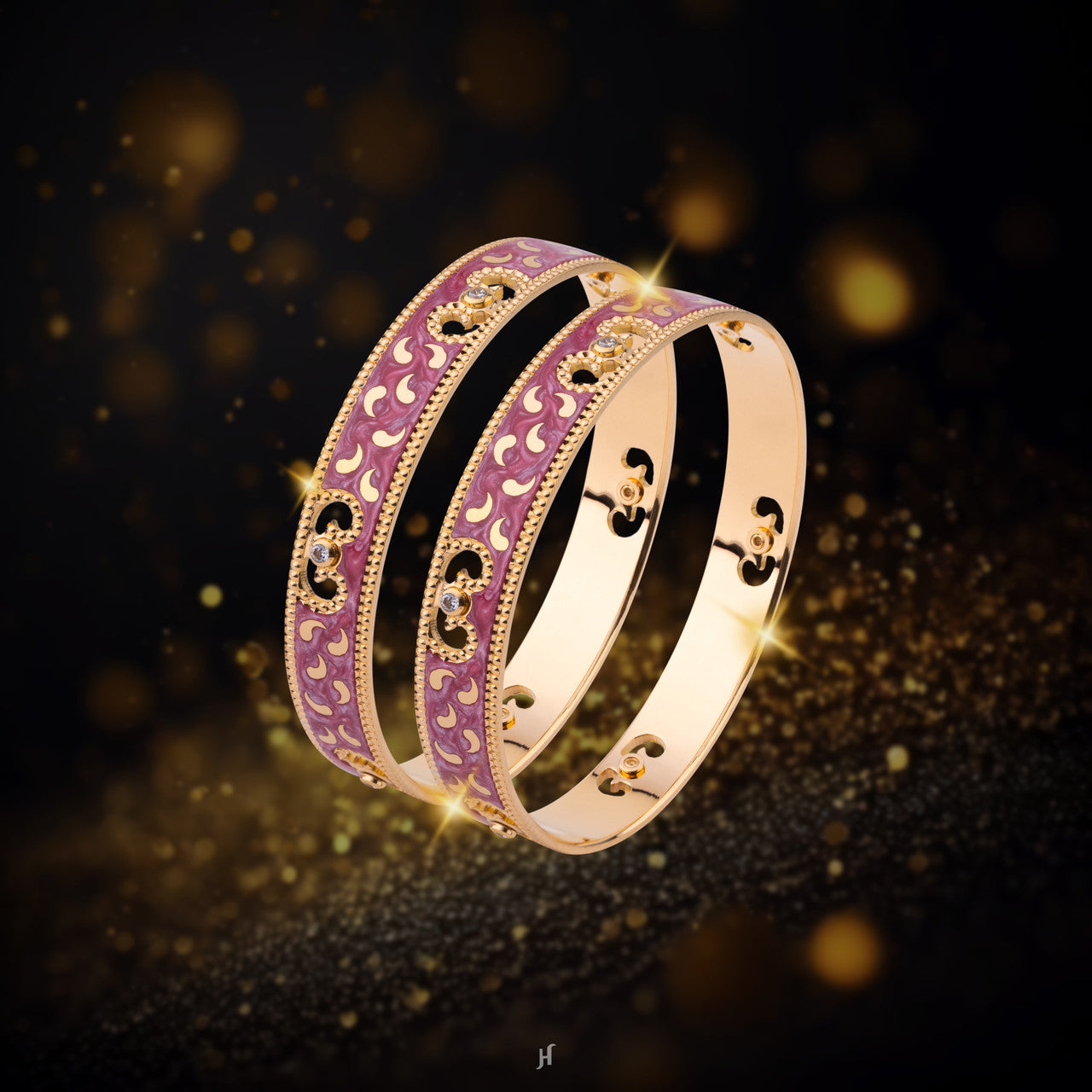 21K Yellow Gold AU Finja Pink Baby Bangle