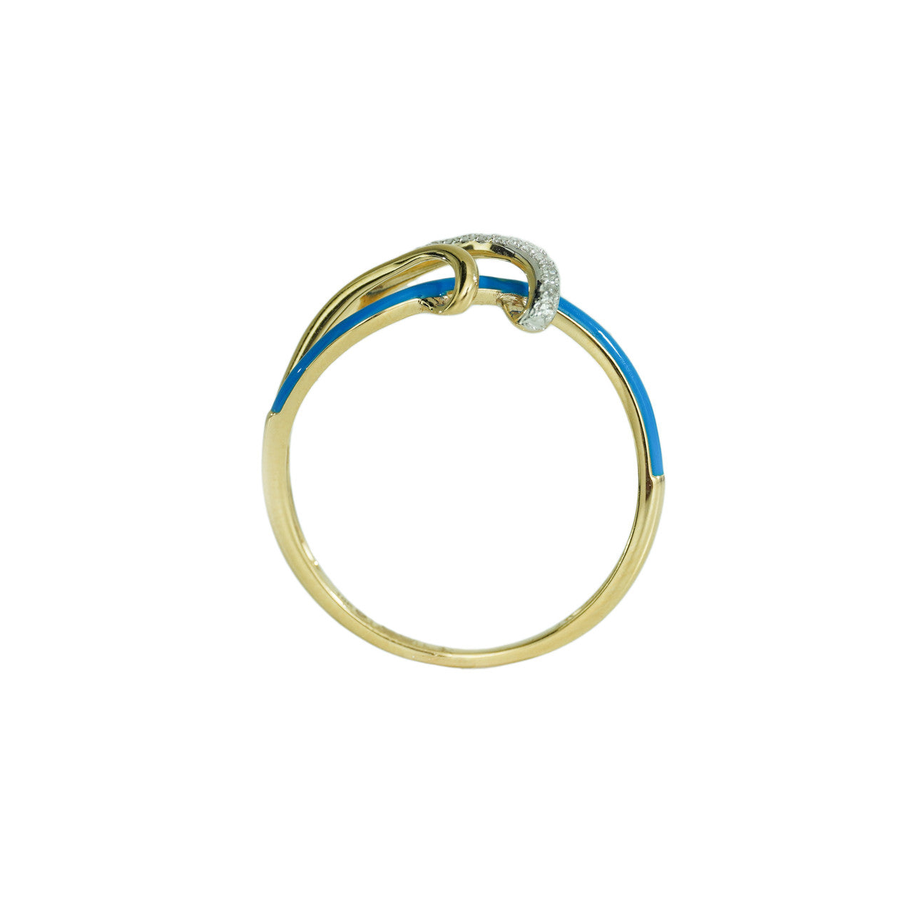 18K Yellow Gold Blue Enamel Diamond Ring