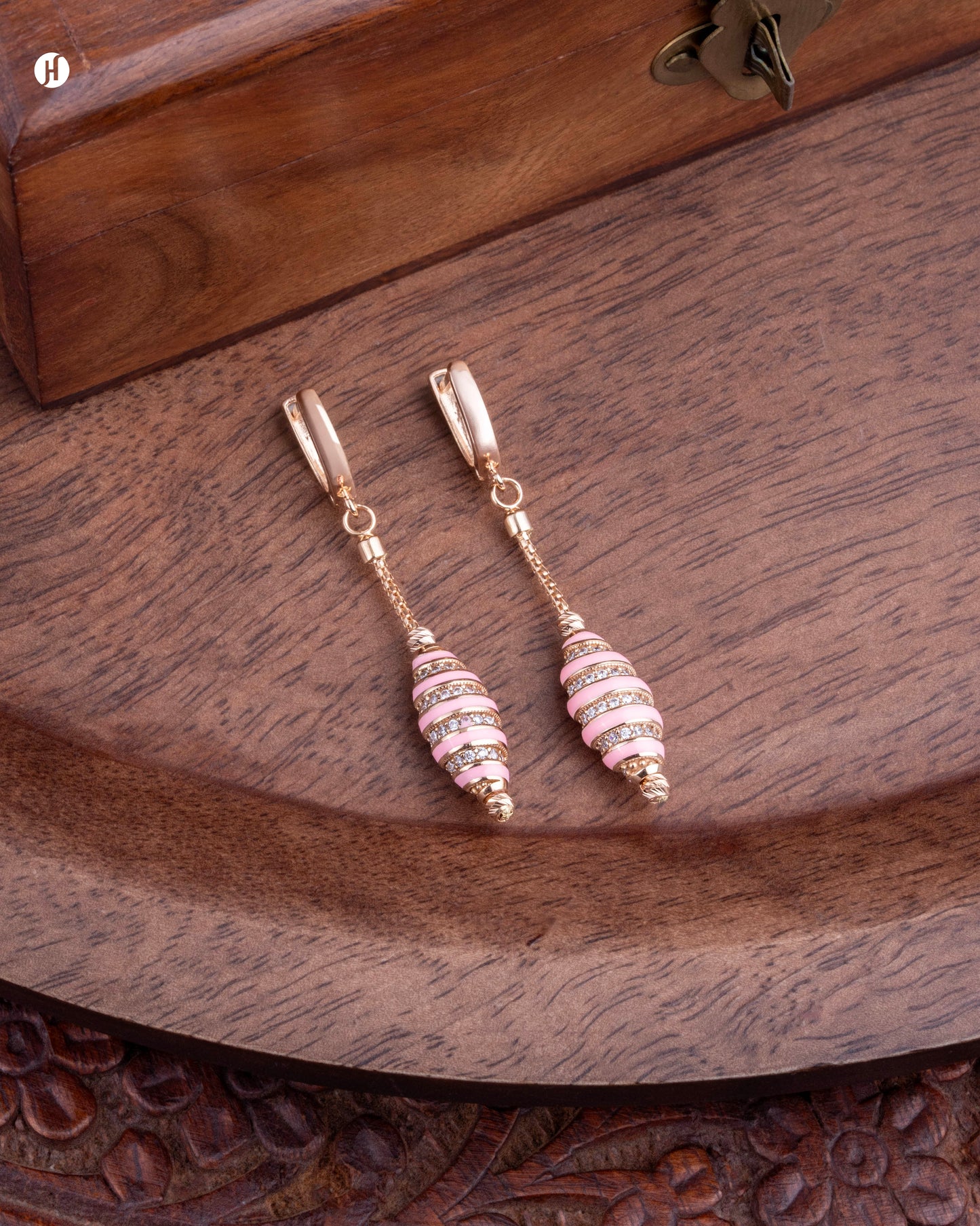 18Karat Rose Gold Italian Barrel-Pink Enamel Necklace Set