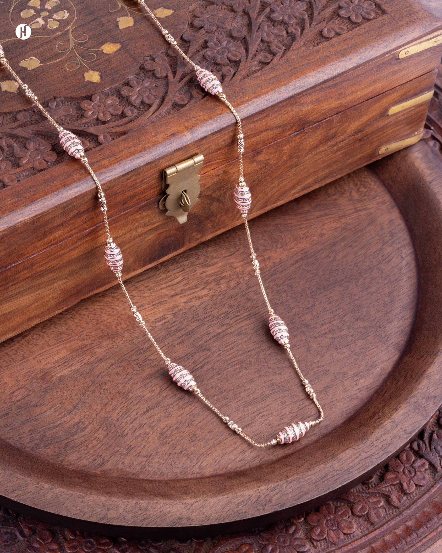 18Karat Rose Gold Italian Barrel-Pink Enamel Necklace Set