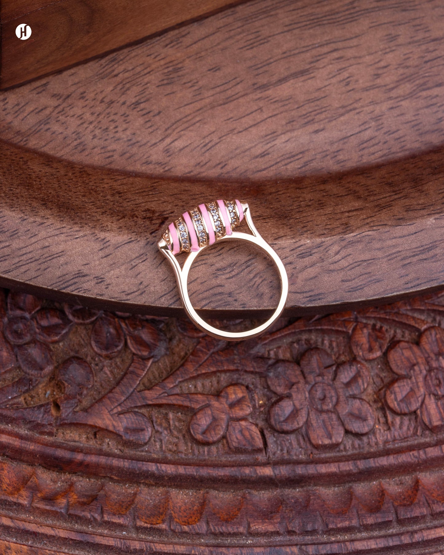 18Karat Rose Gold Italian Barrel-Pink Enamel Necklace Set