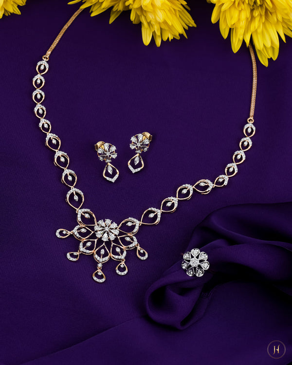 18K Rose Gold Petals Diamond Necklace Set for Arab Women in UAE – J.H ...