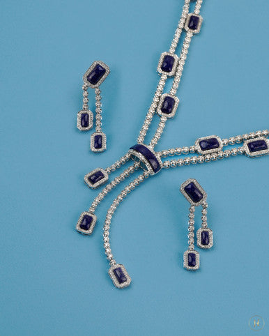 18K White Gold Blue Lapis Diamond Necklace Set