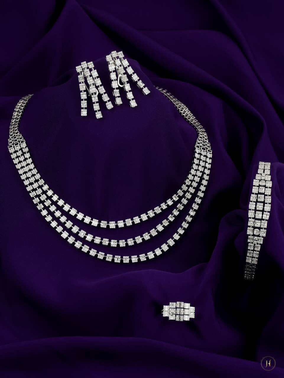 18K White Gold Multi Layer Diamond Necklace Set