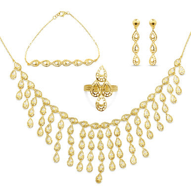 21K Yellow Gold Saudi Hanging Princess Necklace Set