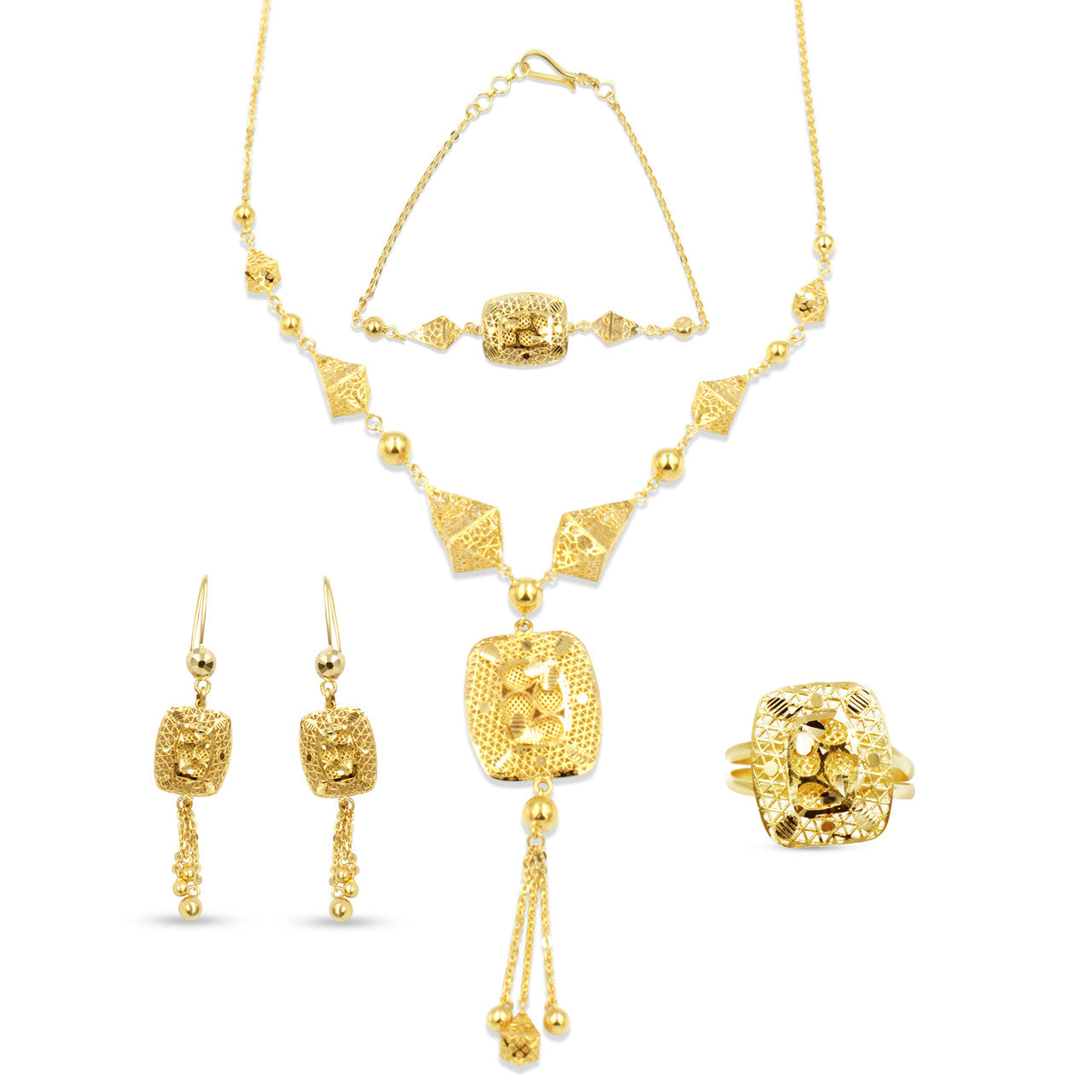 21K Yellow Gold Bahraini Opera Necklace Set