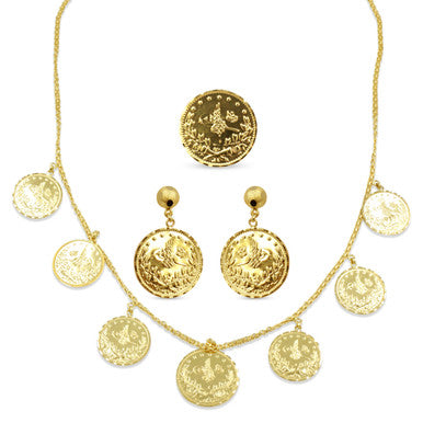 21K Yellow Gold Saudi Turkish Coin Princess Necklace Set